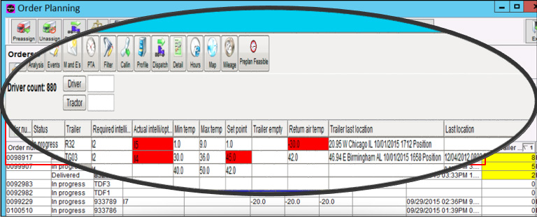 Order planning with reefer profile data, temperature alerts and current location