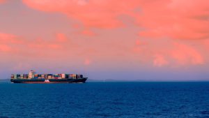 Ship with smart containers on the ocean